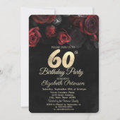 Red Roses Black Gold 60th Birthday Kaart (Voorkant)