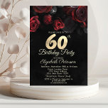 Red Roses Black Gold 60th Birthday Kaart<br><div class="desc">Een moderne,  chic en glamoureus rode rozen op een zwarte achtergrond.</div>