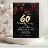 Red Roses Black Gold 60th Birthday Kaart