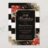 Red Roses Black Gold Confetti 50ste verjaardag Kaart (Voorkant / Achterkant)