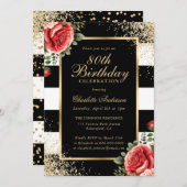 Red Roses Black Gold Confetti 80ste verjaardag Kaart (Voorkant / Achterkant)
