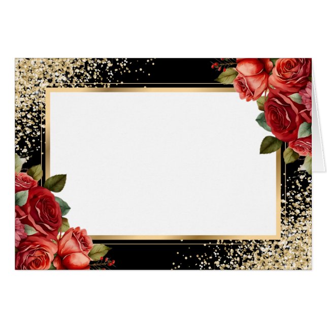 Red Roses Black Gold Confetti Floral (Voorkant Horizontaal)