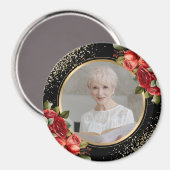 Red Roses Black Gold Floral Photo Magneet (Voorkant / Achterkant)