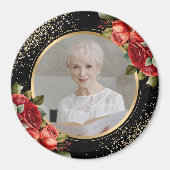 Red Roses Black Gold Floral Photo Magneet (Voorkant)