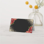 Red Roses Black Gold Floral Plaatskaartje (Achterkant)