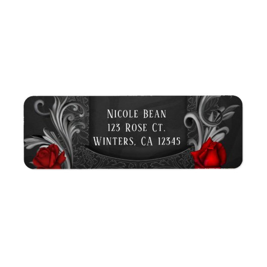 Red Roses Black  Gothic Wedding Etiket (Voorkant)
