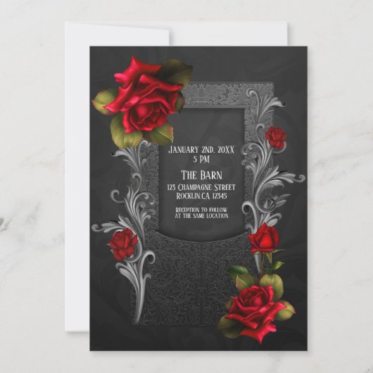 Red Roses Black  Gothic Wedding Kaart (Achterkant)