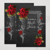 Red Roses Black  Gothic Wedding Kaart (Voorkant / Achterkant)
