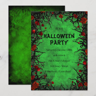 Red Roses Black Vines Green Parchment Halloween Kaart