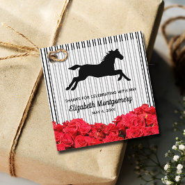 Red Roses Black White Stripes Derby Race Horse Bedankjes Labels
