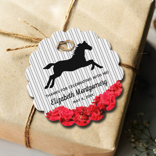 Red Roses Black White Stripes Derby Race Horse Bedankjes Labels