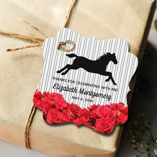 Red Roses Black White Stripes Derby Race Horse Bedankjes Labels
