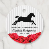Red Roses Black White Stripes Derby Race Horse Bedankjes Labels (Voorkant)