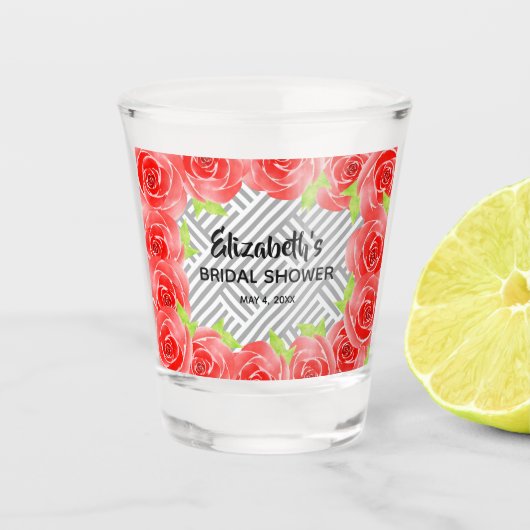 Red Roses Black White Stripes Derby Vrijgezellenfe Shot Glas (Voorkant)