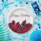 Red roses blije verjaardag papieren bordje (Feest)