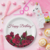 Red roses blije verjaardag papieren bordje (Feest)