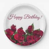 Red roses blije verjaardag papieren bordje (Voorkant)