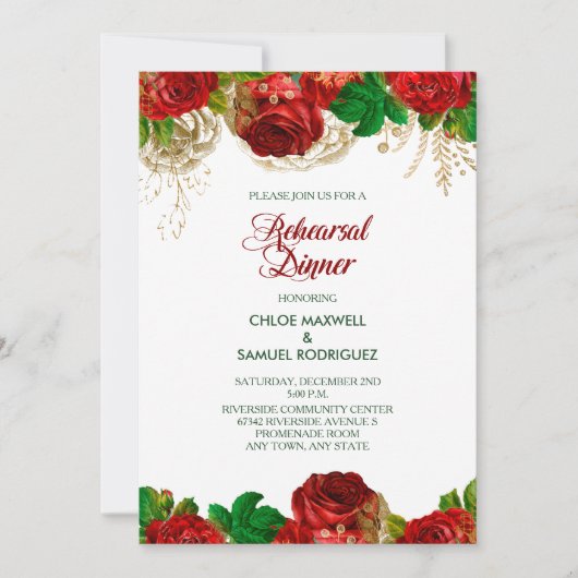 Red Roses Bloemen repetitie diner uitnodiging (Voorkant)