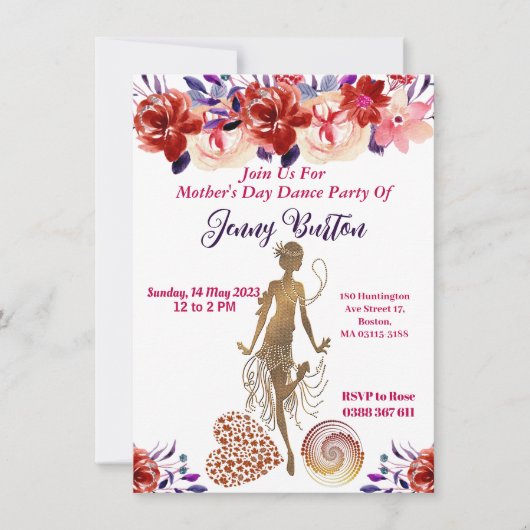 Red Roses Blooms Floral Moederdag Dance Party Kaart (Voorkant)