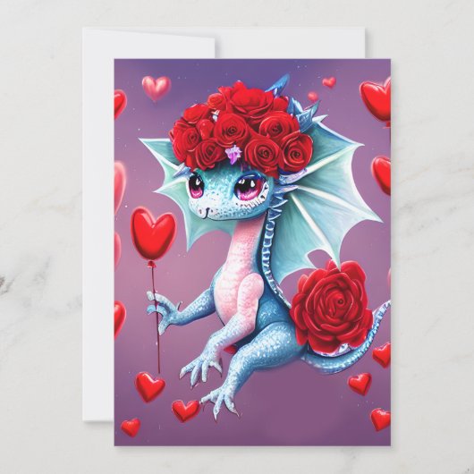 Red Roses Blue Dragon Valentijn Fantasy Feestdagenkaart (Voorkant)