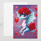 Red Roses Blue Dragon Valentijn Fantasy Feestdagenkaart (Voorkant / Achterkant)