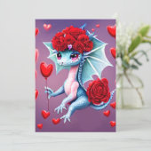 Red Roses Blue Dragon Valentijn Fantasy Feestdagenkaart (Staand voorkant)