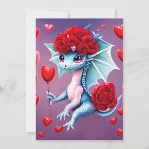 Red Roses Blue Dragon Valentijn Fantasy Feestdagenkaart