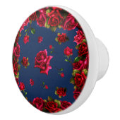 Red Roses Blue Floral Shabby Chic Glam Land Keramische Knop (Rechts)
