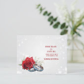 Red Roses Blue Wedding Rings Wedding Briefkaart (Staand voorkant)
