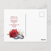 Red Roses Blue Wedding Rings Wedding Briefkaart (Achterkant)
