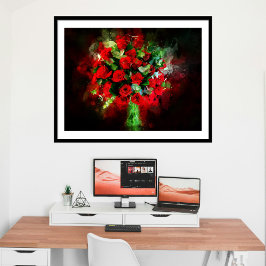 Red Roses Boeket bloem waterverf - bb Foto Afdruk