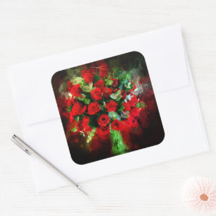Red Roses Boeket bloem waterverf - bb Vierkante Sticker
