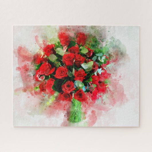 Red Roses Boeket bloem waterverf - WB Legpuzzel (Horizontaal)