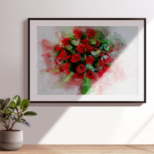 Red Roses Boeket bloem waterverf - WB Poster