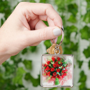 Red Roses Boeket bloem waterverf - WB Sleutelhanger