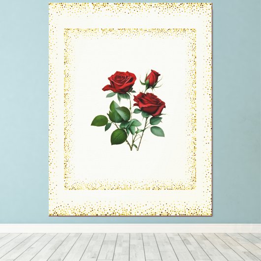 Red Roses boeket omlijst met gouden Stippen Canvas (Insitu (Houten vloer))