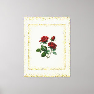 Red Roses boeket omlijst met gouden Stippen Canvas