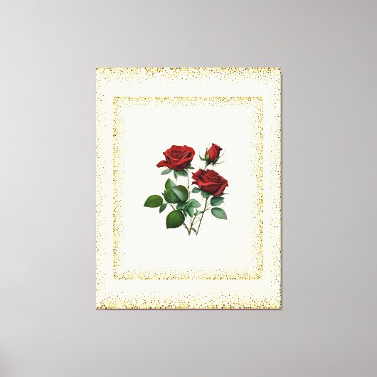 Red Roses boeket omlijst met gouden Stippen Canvas Afdruk (Voorkant)