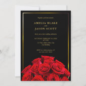 Red Roses boeket | Zwart Goud Lijst Fotobruiloft Kaart (Voorkant)