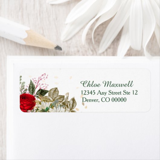 Red Roses Border Floral Retouradres Etiket (Insitu)