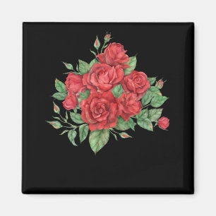 Red Roses Bouquet Floral Illustration Magneet