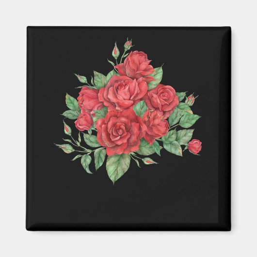 Red Roses Bouquet Floral Illustration Magneet (Voorkant)