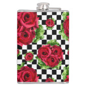 Red Roses Bouquet Floral Love Rockabilly Checkered Heupfles (Achterkant)