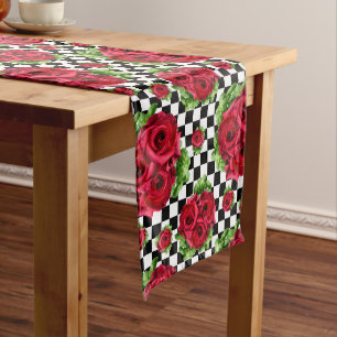 Red Roses Bouquet Floral Love Rockabilly Checkered Medium Tafelloper