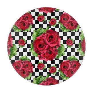 Red Roses Bouquet Floral Love Rockabilly Checkered Snijplank