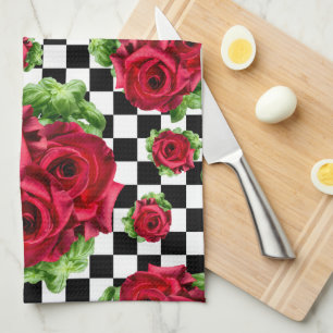 Red Roses Bouquet Floral Love Rockabilly Checkered Theedoek