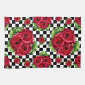 Red Roses Bouquet Floral Love Rockabilly Checkered Theedoek (Horizontaal)