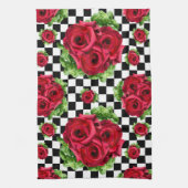 Red Roses Bouquet Floral Love Rockabilly Checkered Theedoek (Verticaal)