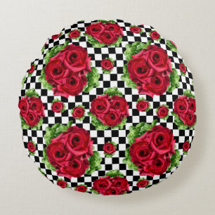 Red Roses Bouquet Floral Love Rockabilly Rond Kussen