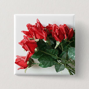 Red Roses Bouquet-knoppen Vierkante Button 5,1 Cm